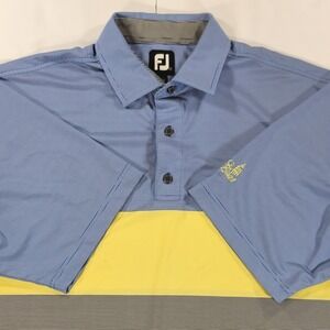 Footjoy Golf Polo Mens Size L Blue Black Yellow Polyester Wicking Short Sleeve